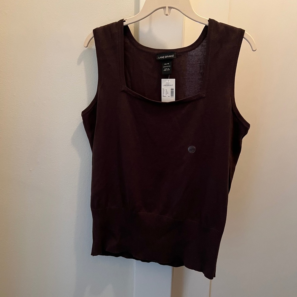 NWT Lane Bryant Tank Top Size 14 16‎ Chocolate Brown Square Neck Cotton Layering
